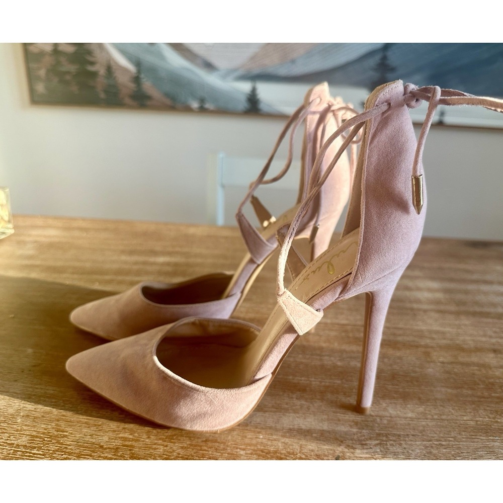Lulus Michele Dusty Rose Lace-Up Ankle Shoes Heels Women's Size 7